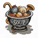 ice cream in a soup bowl with banner that says "soup"  tattoo design idea