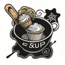 ice cream in a soup bowl with banner that says "soup"  tattoo design idea