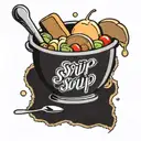 ice cream in a soup bowl with banner that says "soup"  tattoo design idea