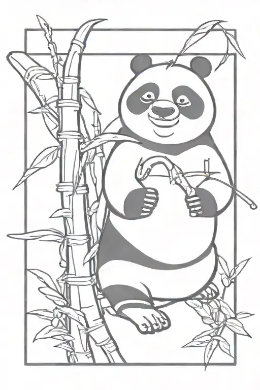 Kung fu panda staning on a bamboo cane tattoo design idea