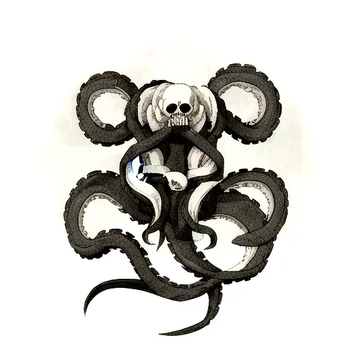 kraken, long arms, skullhead tattoo design idea