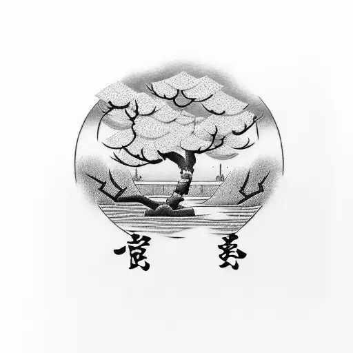 kanji with cherry tree tattoo design idea
