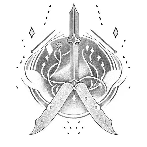 A sword with its point pointing downwards, a luxurious hilt, a vine winding around the blade tattoo design idea