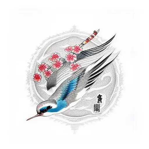 Swallow Bird with japenese tattoo design idea