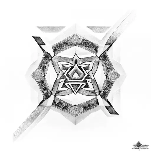 Symbol vom Sternzeichen Jungfrau mit geometrischen Formen und Blüten.  tattoo design idea