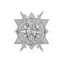 Symbol vom Sternzeichen Jungfrau mit geometrischen Formen und Blüten.  tattoo design idea