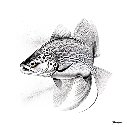 Grayling trout biting a fly tattoo design idea