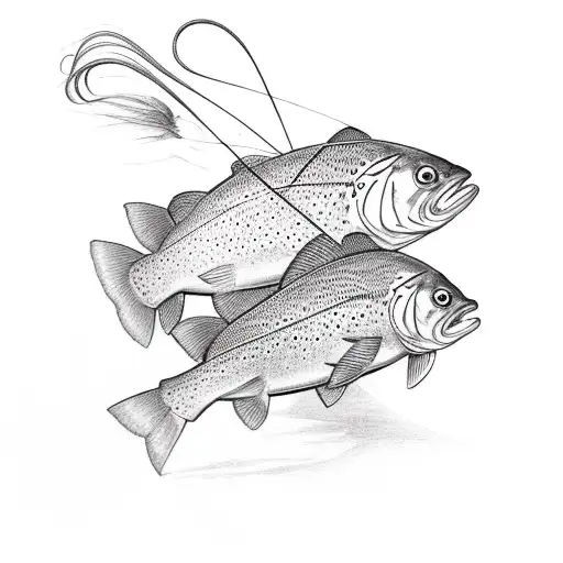 Trout on fly line tattoo design idea
