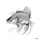Grayling trout biting a fly tattoo design idea