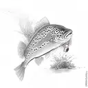 Grayling trout biting a fly tattoo design idea
