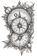 compass and clock tattoo design idea
