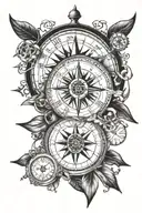 compass and clock tattoo design idea