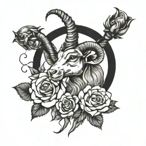 Capricorn symbol with roses  tattoo design idea