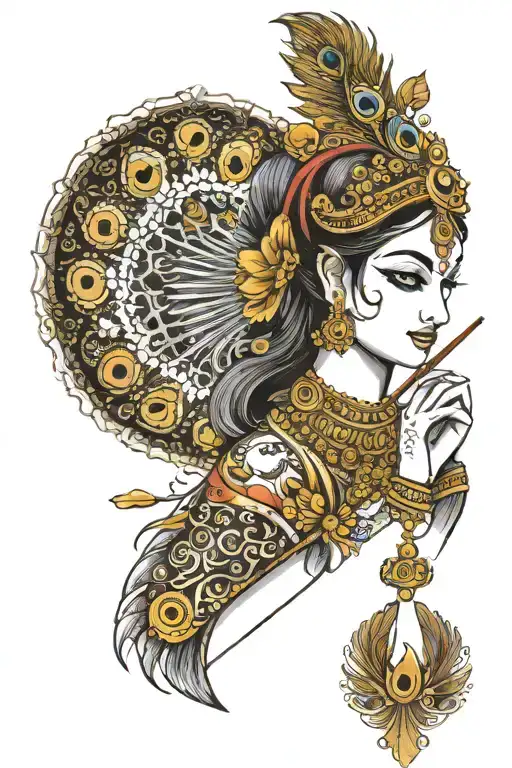 I want a tattoo on my hand. the tattoo should small. I idea is that I want lord Krishna with peacock feather and flute tattoo design idea