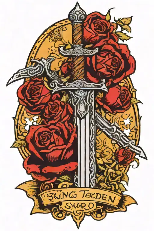 King Theoden's sword with script saying "A red day, a sword day, ere the sun rises" tattoo design idea