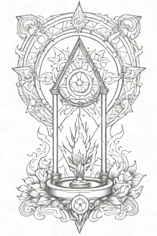 prism with eternal flame center surrounded tattoo design idea