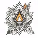 prism with eternal flame center surrounded tattoo design idea