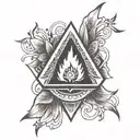 prism with eternal flame center surrounded tattoo design idea