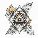 prism with eternal flame center surrounded tattoo design idea