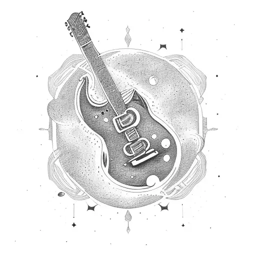 A cosmic guitar merging with a galaxy tattoo design idea