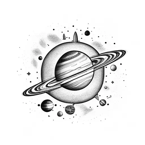 Galaxy-themed solar system with a whimsical astronaut floating among the planets tattoo design idea