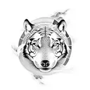 A ying yang symbol with a wolf and a tiger intertwined in a black and white dotwork style tattoo design idea