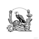 desert background with eagle on a cactus holding a snake tattoo design idea