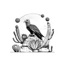 desert background with eagle on a cactus holding a snake tattoo design idea