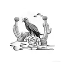 desert background with eagle on a cactus holding a snake tattoo design idea