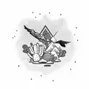 desert background with eagle on a cactus holding a snake tattoo design idea