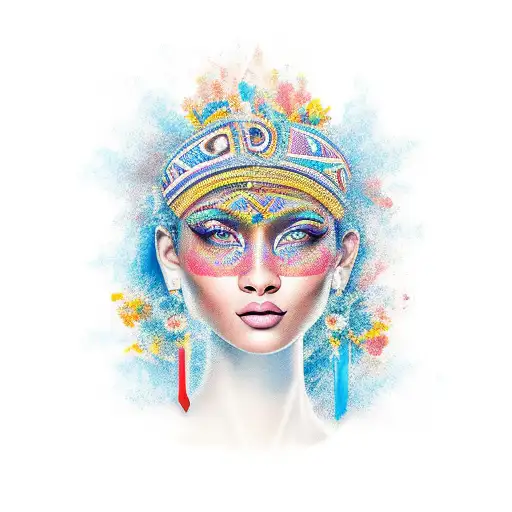 Depict the natural beauty and cultural identity of the Colombian Caribbean. Include a background featuring shades of blu tattoo design idea