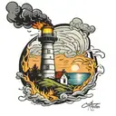 lighthouse with fire during a storm tattoo design idea
