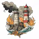lighthouse with fire during a storm tattoo design idea