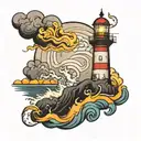 lighthouse with fire during a storm tattoo design idea