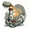 lighthouse with fire during a storm tattoo design idea