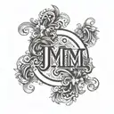 stomach tattoo, letters J L M tattoo design idea