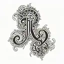 stomach tattoo, letters J L M tattoo design idea