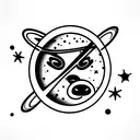raccoon dressed as an astronaut floating in the space with stars and planets tattoo design idea