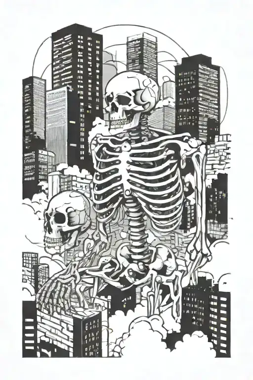 city scape like a skeleton tattoo design idea