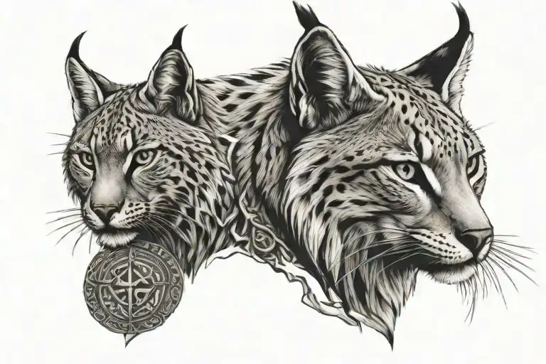 lynx with nordic runes tattoo design idea