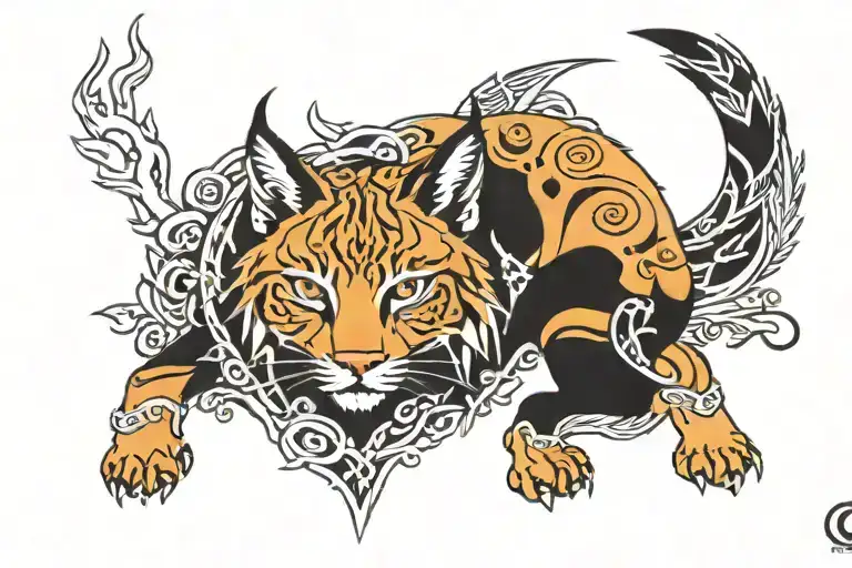 lynx with nordic runes tattoo design idea