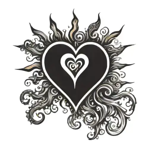 A sun with curly rays forming a heart shape, symbolizing love for bartending tattoo design idea