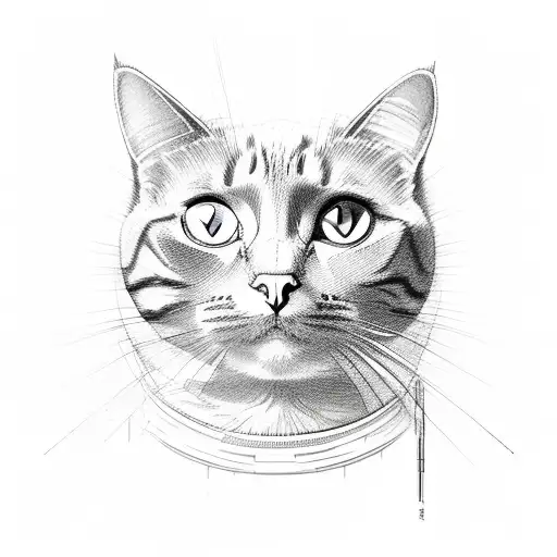 An abstract sketch of a cat's eyes reflecting the sea tattoo design idea