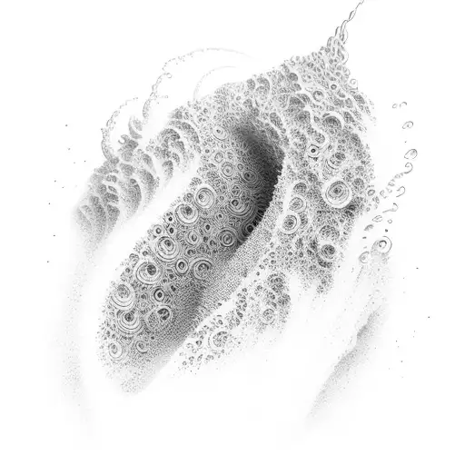 A dotwork design of a sculpture blending seamlessly into a wave crashing against the shore tattoo design idea
