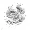 A dotwork design of a sculpture blending seamlessly into a wave crashing against the shore tattoo design idea