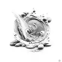 A dotwork design of a sculpture blending seamlessly into a wave crashing against the shore tattoo design idea