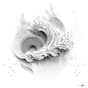 A dotwork design of a sculpture blending seamlessly into a wave crashing against the shore tattoo design idea