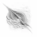 A dotwork design of a sculpture blending seamlessly into a wave crashing against the shore tattoo design idea