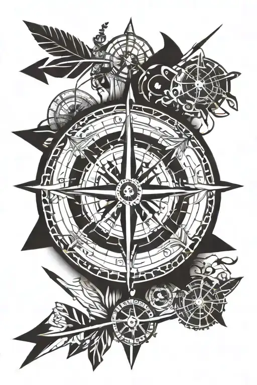 Arrow And nautical  Compass  tattoo design idea
