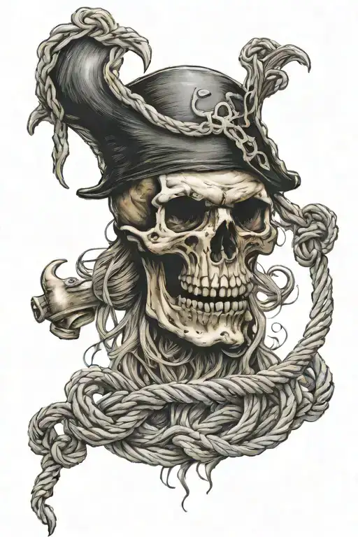Sea Rope around Pirate Skull Sea wave tattoo design idea
